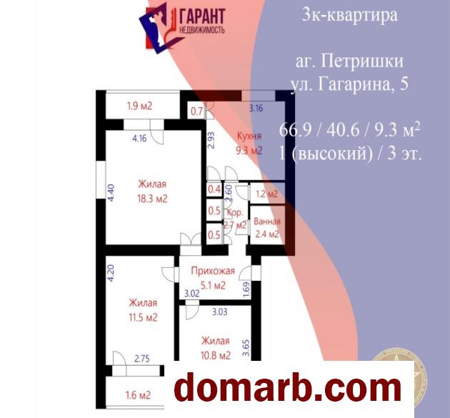 Купить Петришки Купить Квартиру 1984 г. 66.9 м2 1 этаж 3-ная Гагарин в городе Петришки