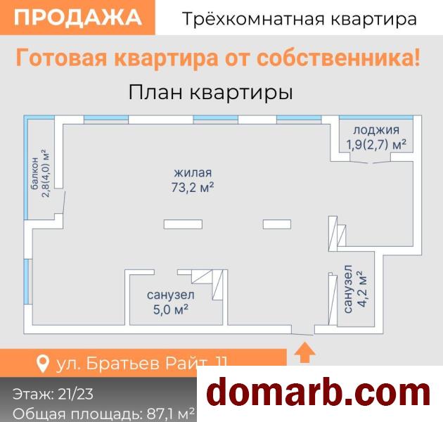 Купить Копище Купить Квартиру 2021 г. 87.1 м2 21 этаж 3-ная Братьев Р в городе Копище